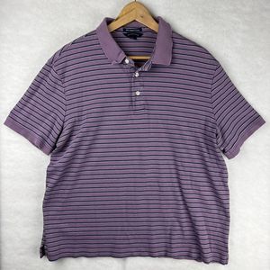 Lands End Men's Large Short Sleeve Supima Polo Shirt Purple Striped Size 42-44